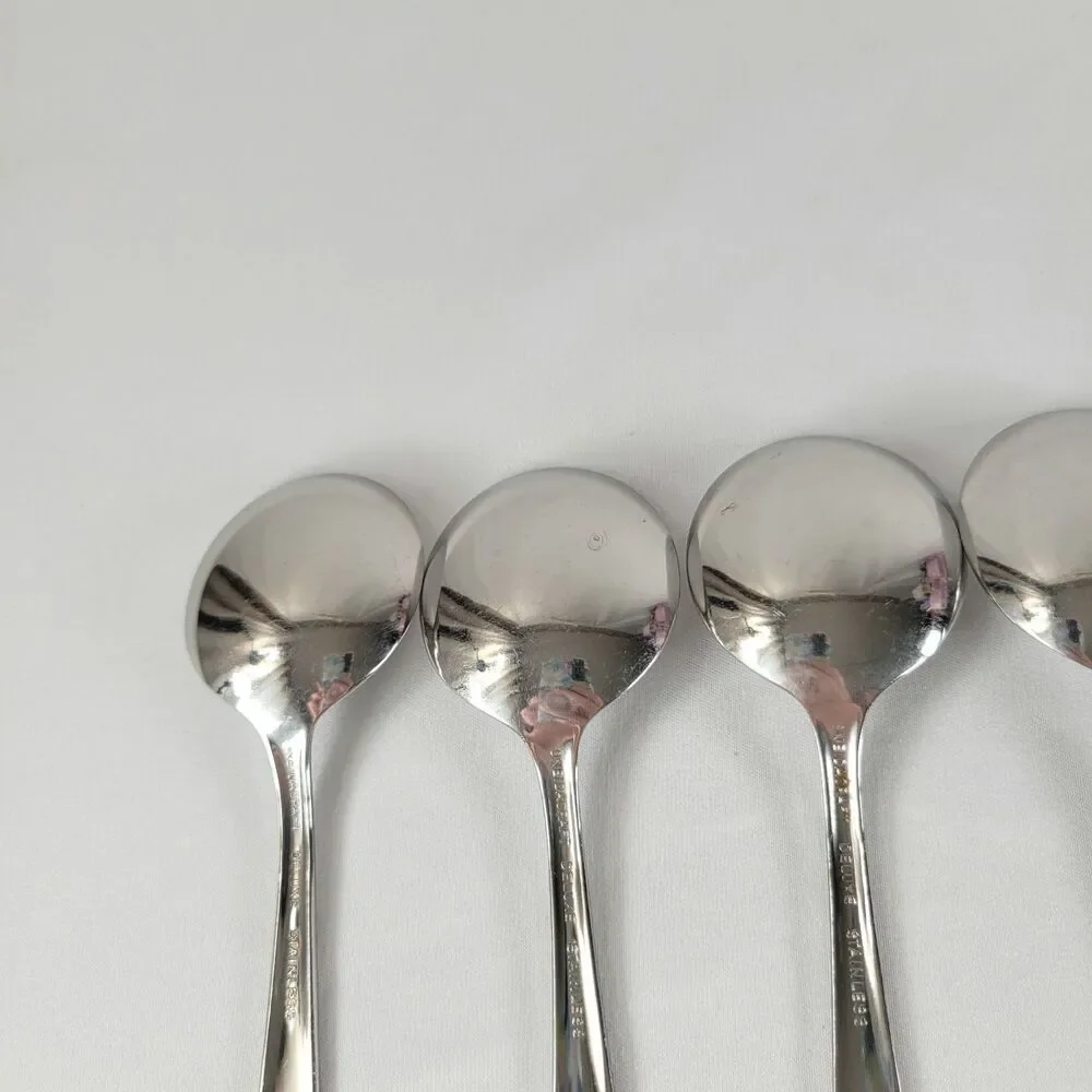 Oneida Satin Accent Stainless Flatware Set 6 Soup Spoons Oneidacraft USA Deluxe